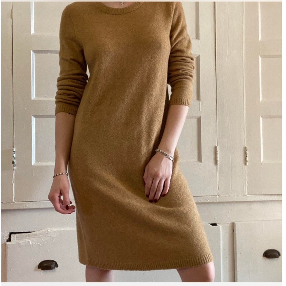 J.Crew Factory Sweater Dress Extra-Soft Yarn Medium Heather Acorn Tan Crew Neck